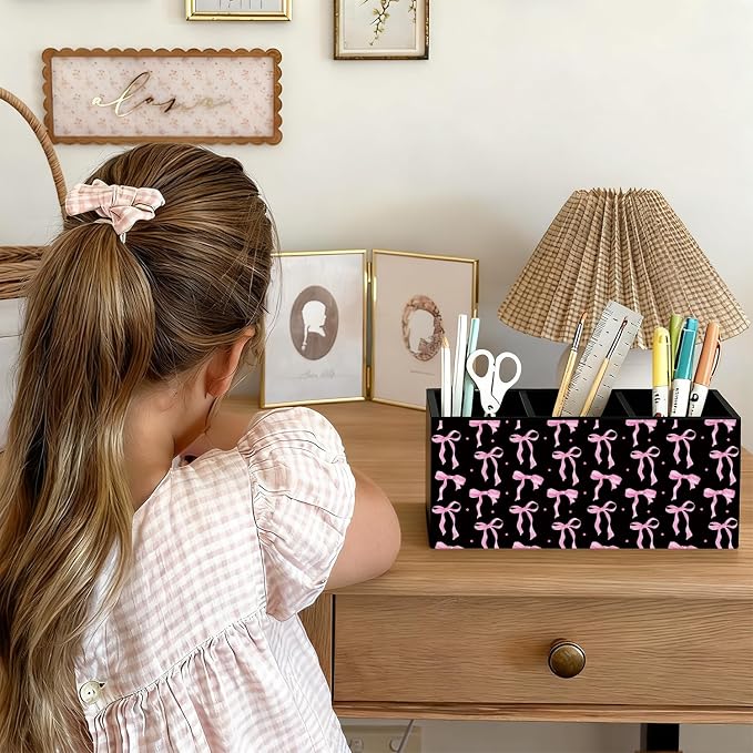 02-Pink and Black Bow Pen Holder(1)