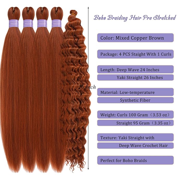 Mixed Copper Brown Braiding Hair with Boho Curls