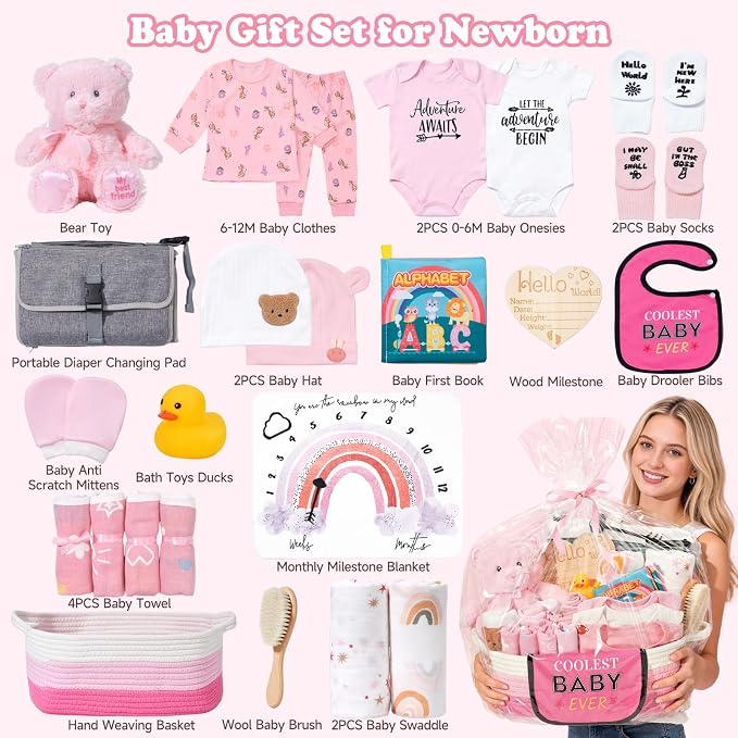 Bear Baby Gift Basket Pink