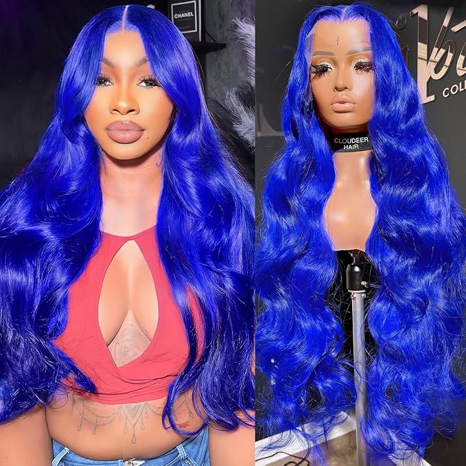 Blue Wig Human Hair