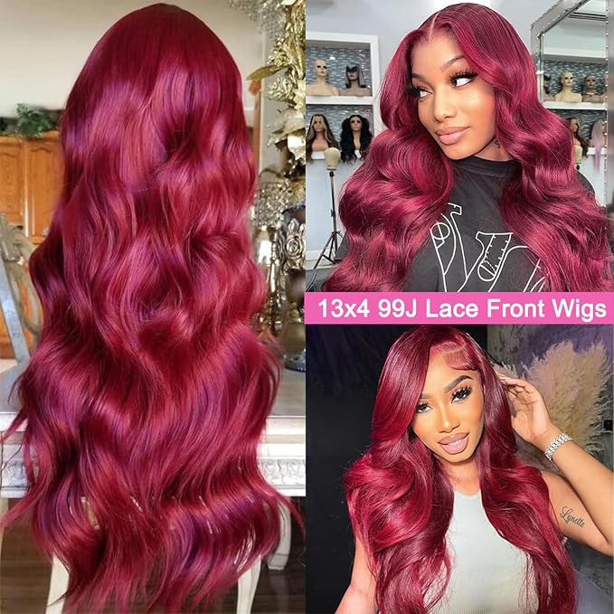 99J Body Wave Burgundy Lace Front Wigs Human Hair