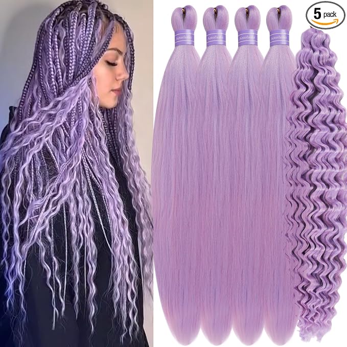 Mixed Lblue Pink Braiding Hair with Boho Curls
