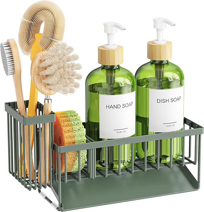 Sage Green Sponge Holder + Green Bottle
