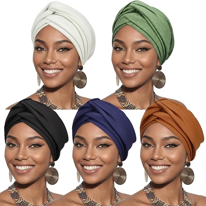 5 Pcs Cross Knotted Turban Hat: Solid Color B