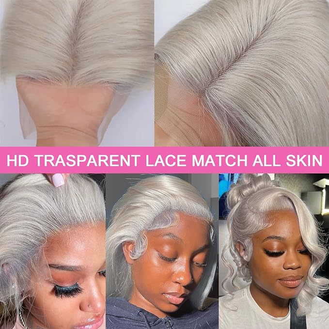 Grey Body Wave Lace Front Wigs Human Hair