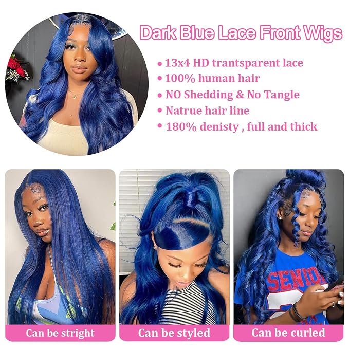 Blue Body Wave Lace Front Wigs Human Hair