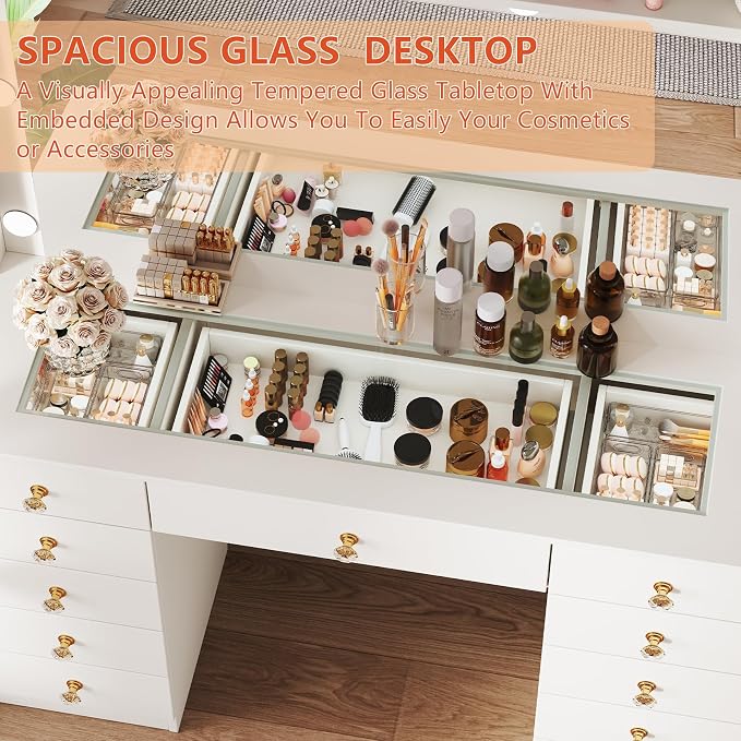 White With Large Mirror & 11 Drawers