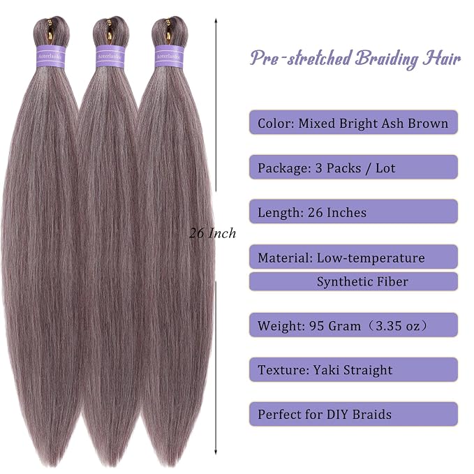 Mixed Bright Ash Brown Braiding Hair Pre Stretched