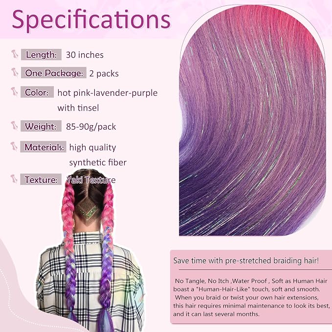 ombre hot pink-lavender-purple with tinsel