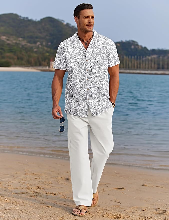 White Floral Shirt/White Pants