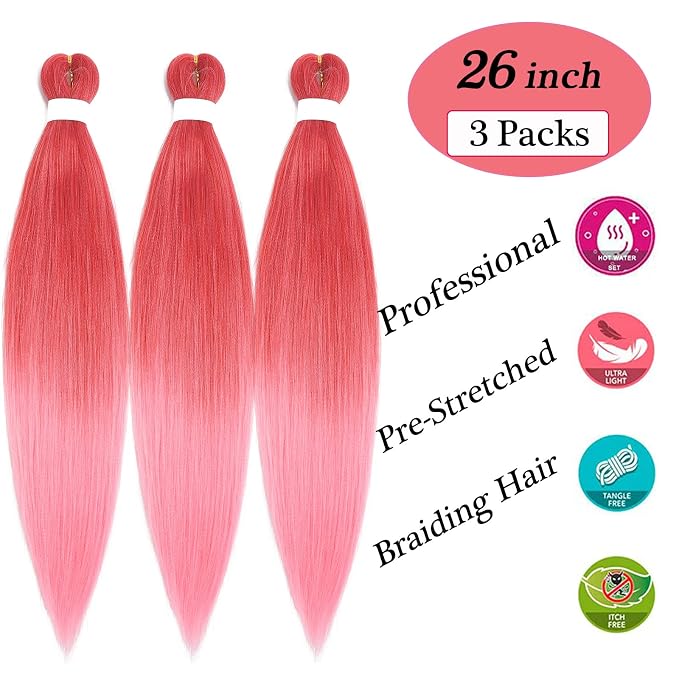Mixed Red Pink Braiding Hair