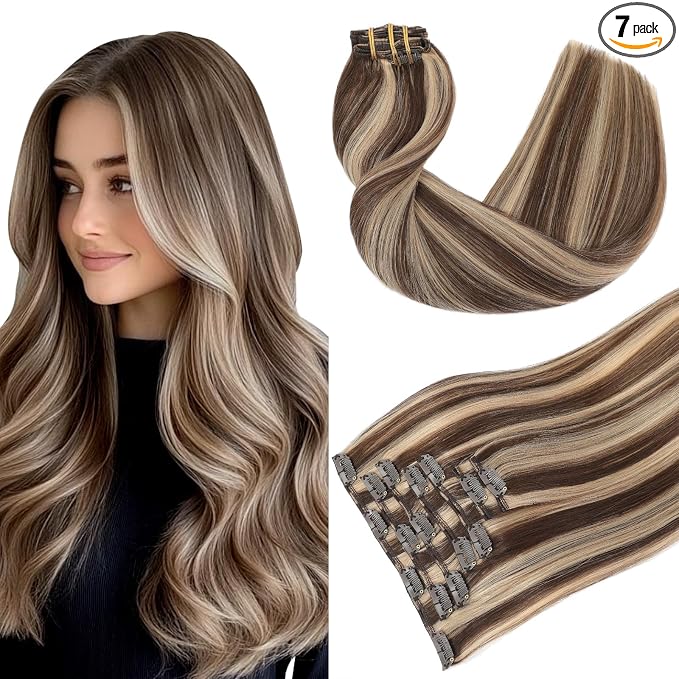 1-#4P27 Chocolate Brown Highlighted mixed Caramel Blonde