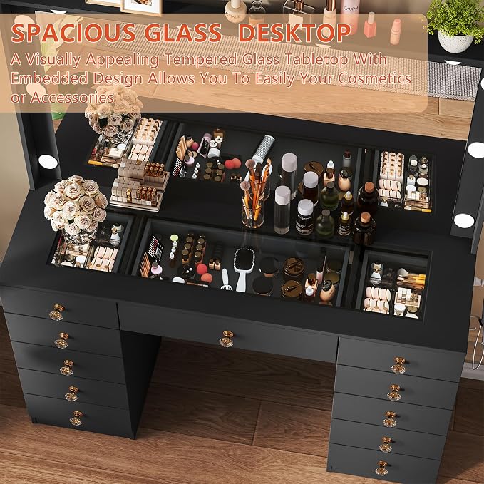 Black With Large Mirror & 11 Drawers