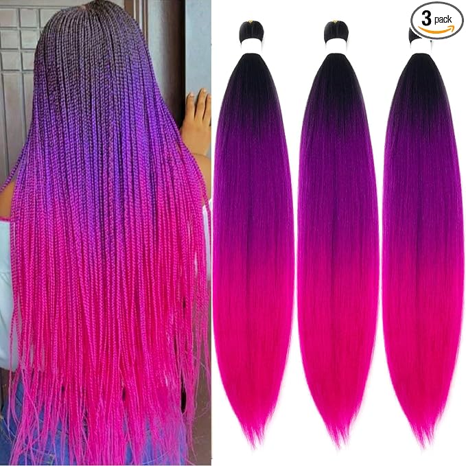 1B Purple Pink Ombre Braiding Hair 3 Packs