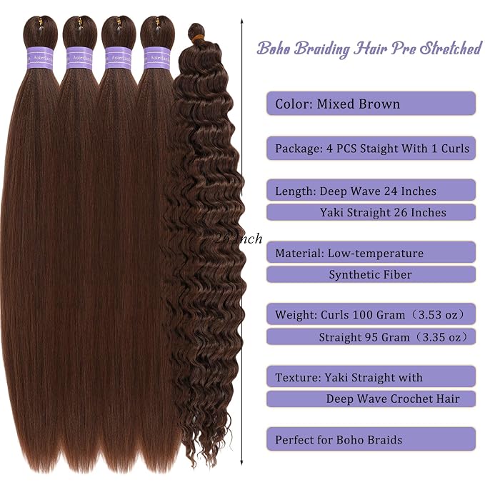 Mixed Brown Braiding Hair with Boho Curls