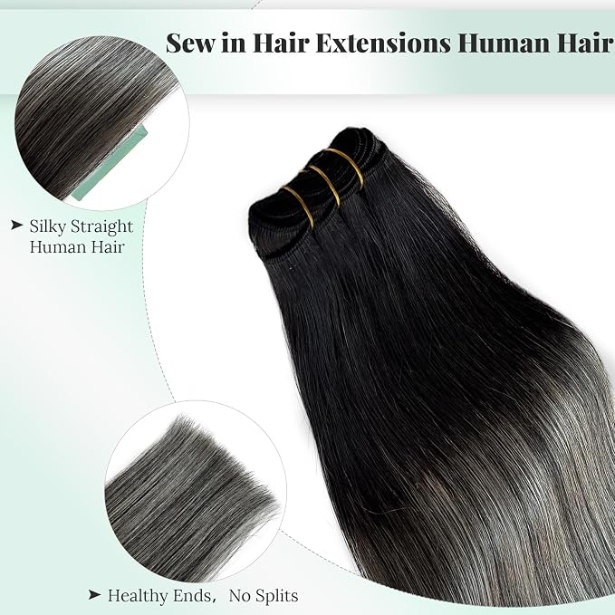 #1B Black to Silver Grey Balayage Weft