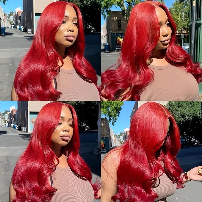 Red Body Wave Lace Front Wigs Human Hair