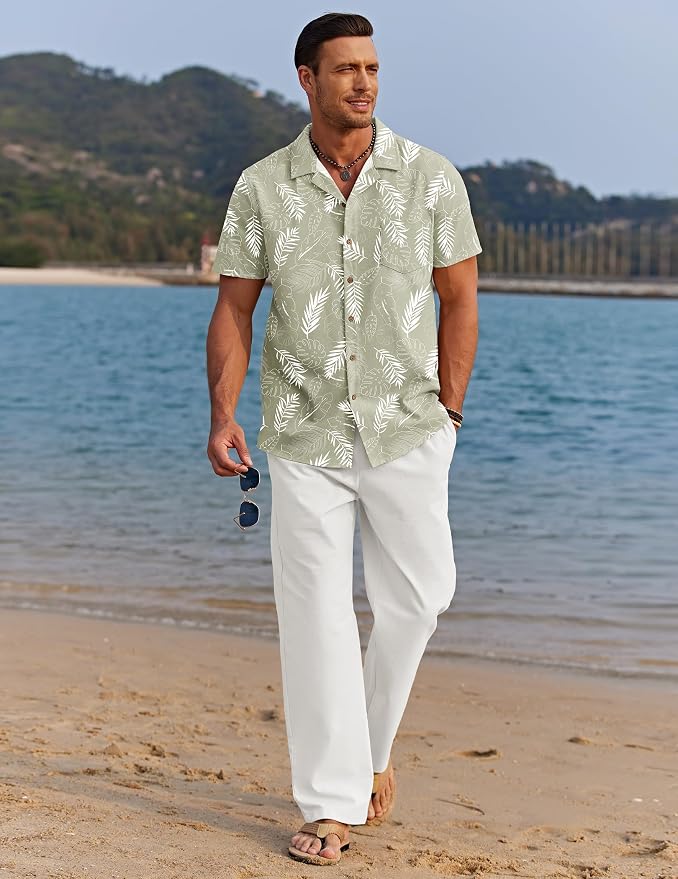 Green Floral Shirt/White Pants