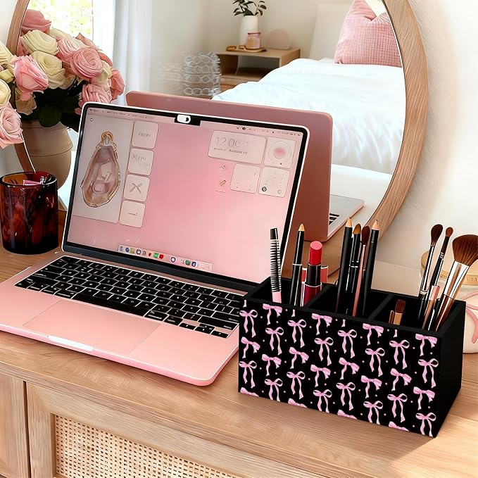 02-Pink and Black Bow Pen Holder(1)