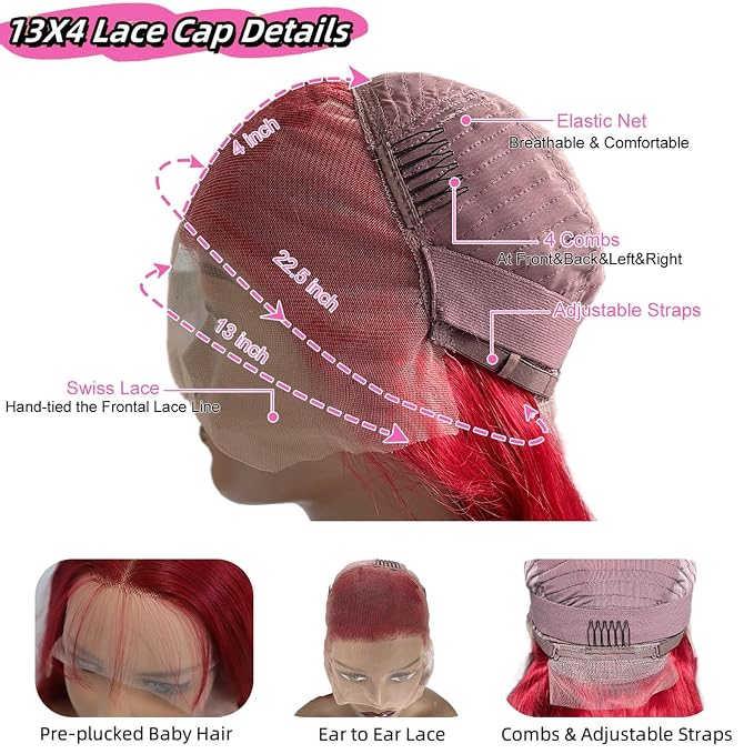 Red Body Wave Lace Front Wigs Human Hair