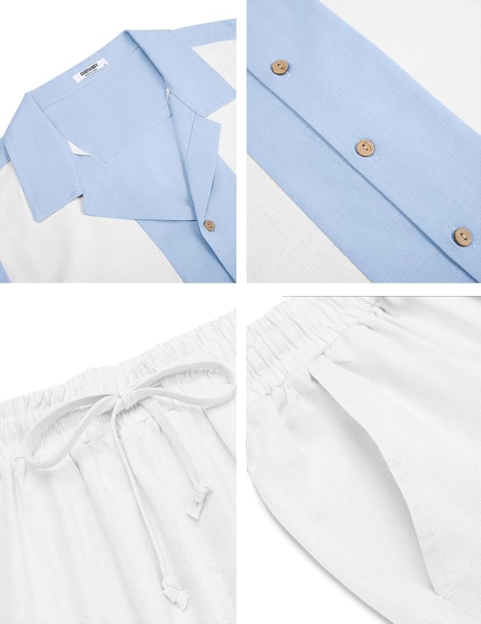Light Blue Patchwork White Shirt/White Pants