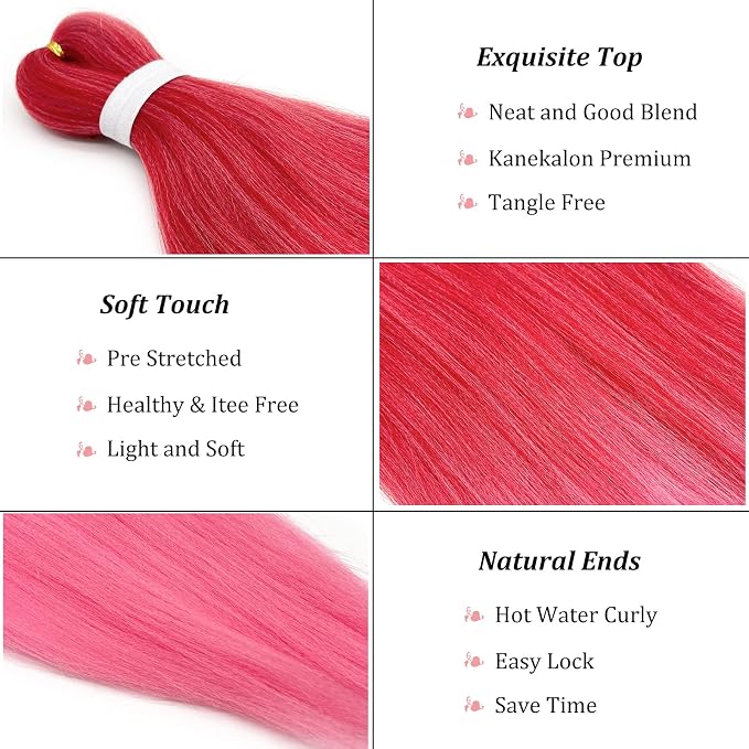 Mixed Red Pink Braiding Hair
