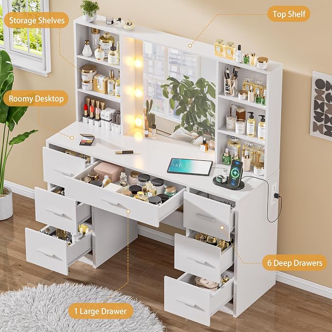 White With 7 Drawers & Shelves