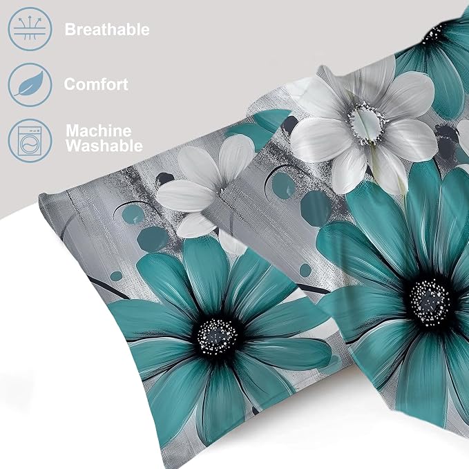 Teal and White Flowers Butterflies