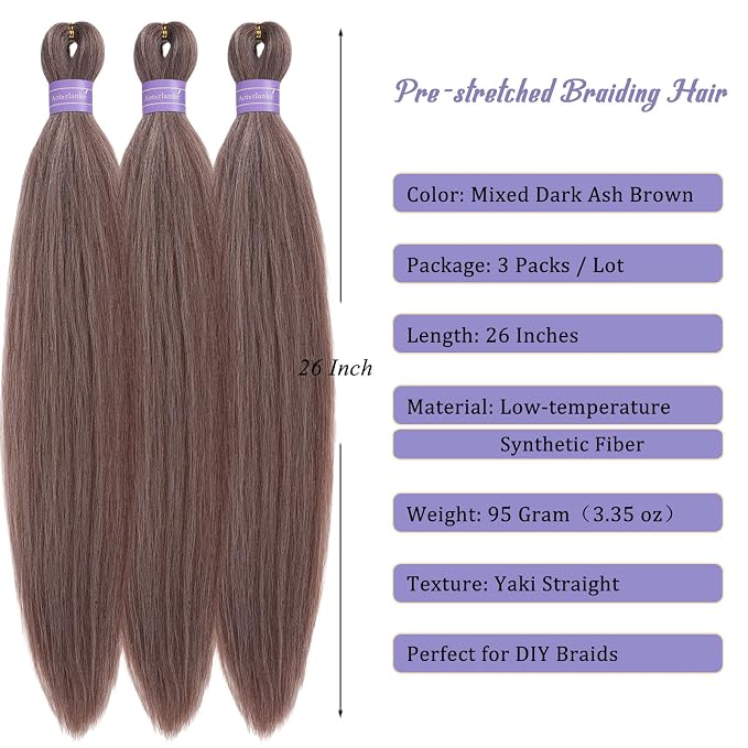 Mixed Dark Ash Brown Braiding Hair Pre Stretched