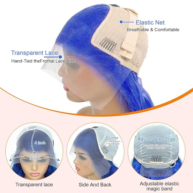 Blue Wig Human Hair