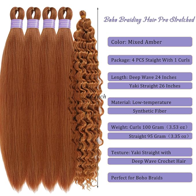 Mixed Amber Braiding Hair with Boho Curls