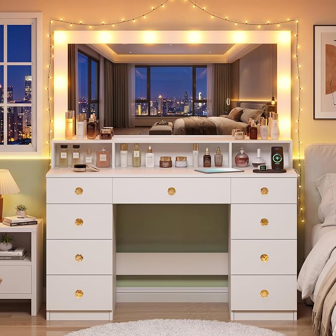 White With 9 Drawers & Large Mirror