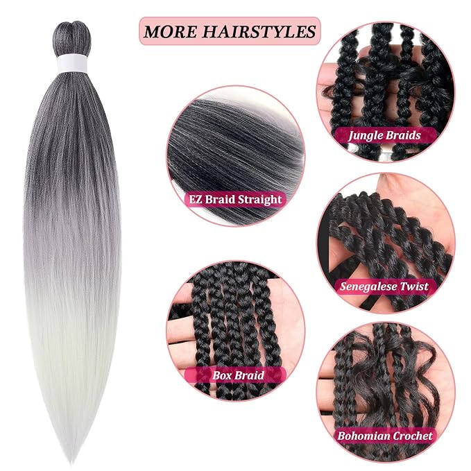 1B Grey White Ombre Braiding Hair