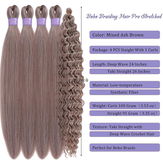 Mixed Ash Brown Braiding Hair with Boho Curls