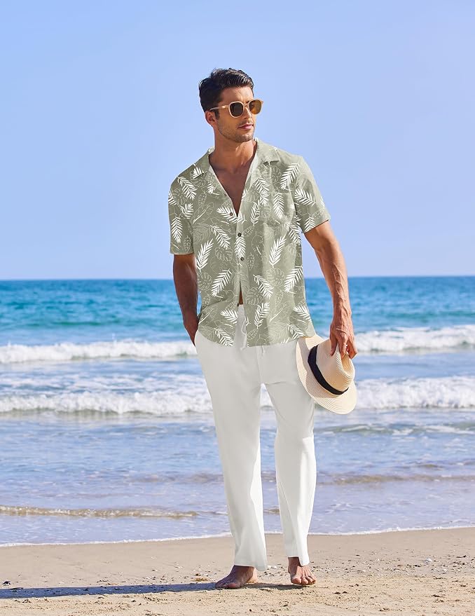 Green Floral Shirt/White Pants