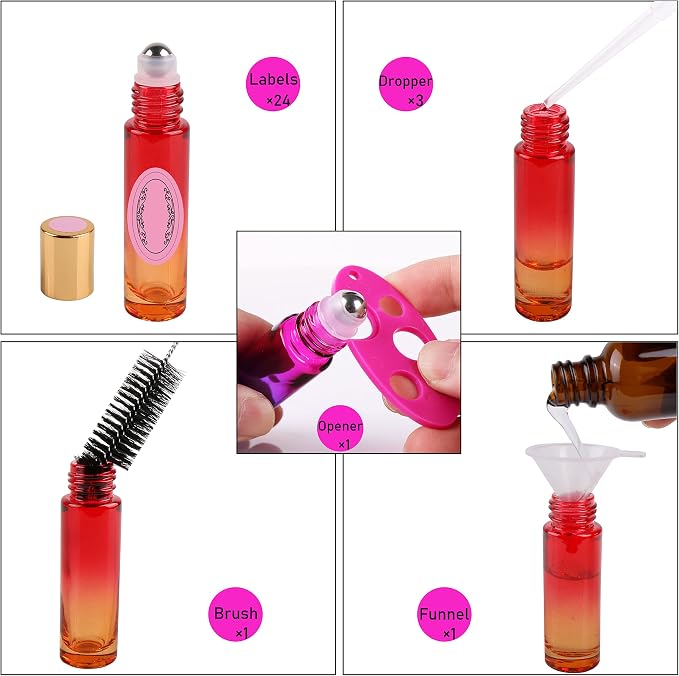 24 PACK Gradient Color Roller Bottles