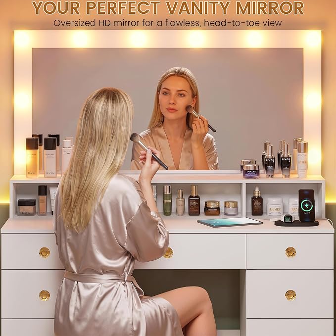 White With 9 Drawers & Large Mirror