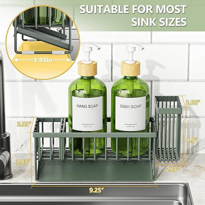 Sage Green Sponge Holder + Green Bottle