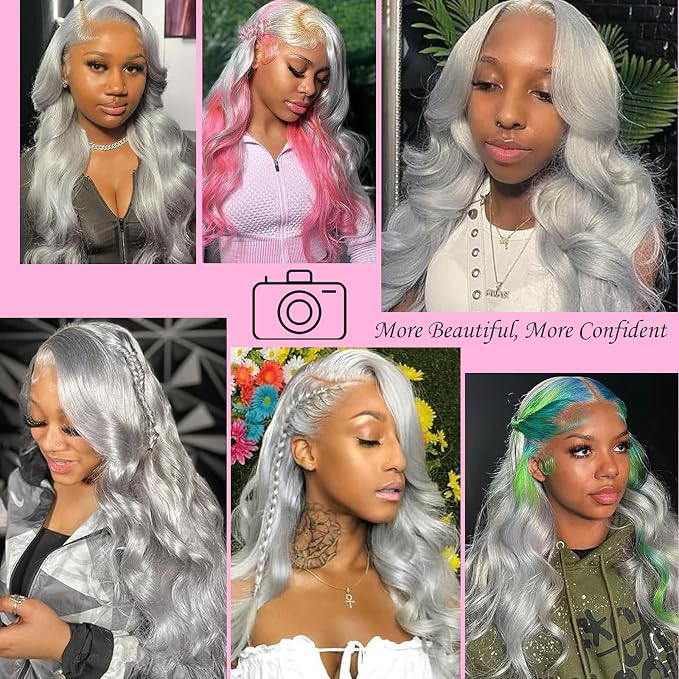Grey Body Wave Lace Front Wigs Human Hair