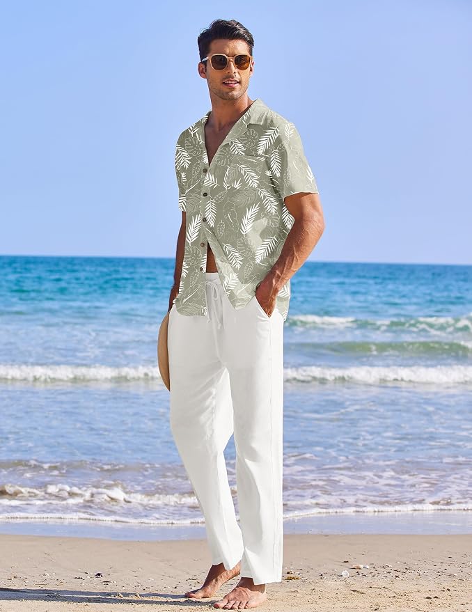 Green Floral Shirt/White Pants
