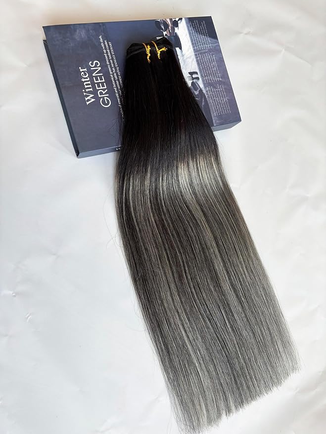 #1B Black to Silver Grey Balayage Weft