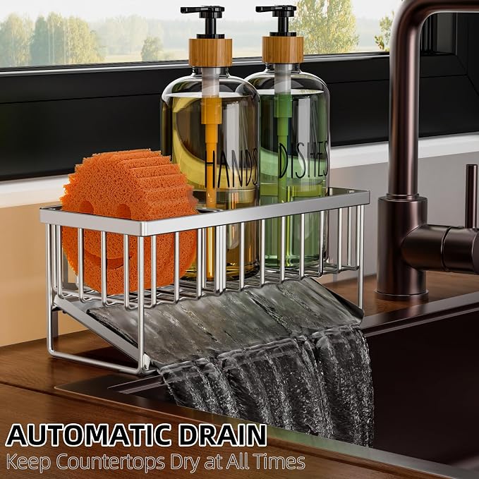 Silver Sponge Holder + Clear Bottle