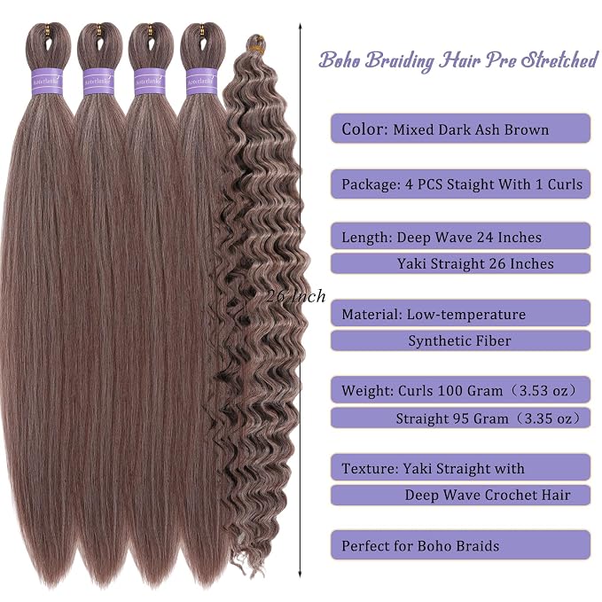 Mixed Dark Ash Brown Braiding Hair with Boho Curls
