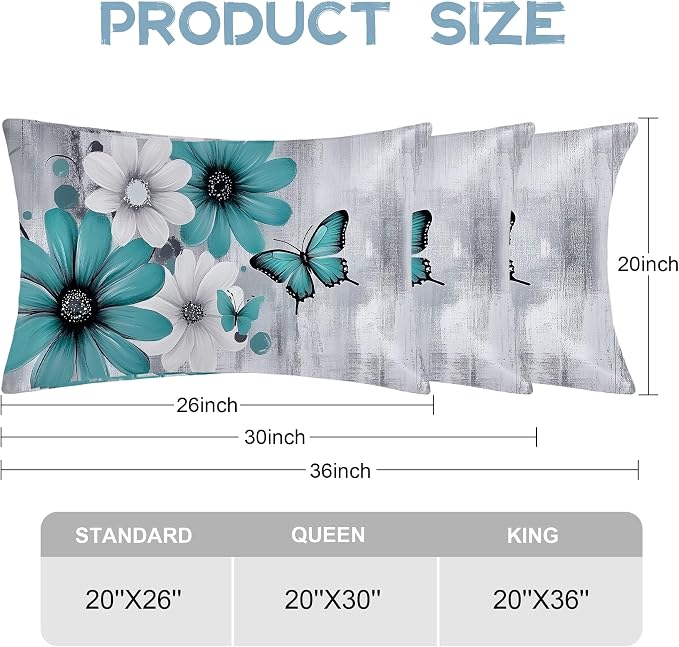 Teal and White Flowers Butterflies