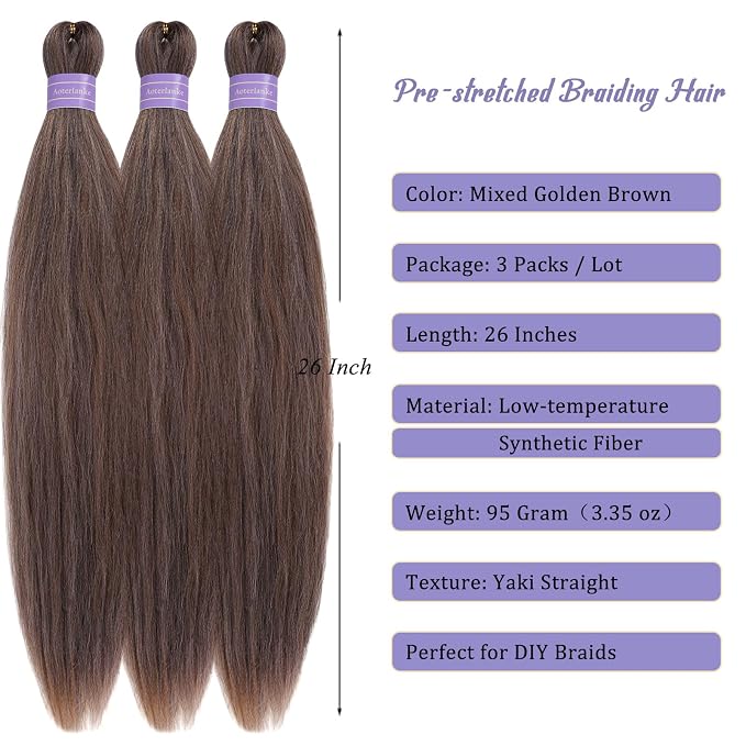 Mixed Golden Brown Braiding Hair Pre Stretched