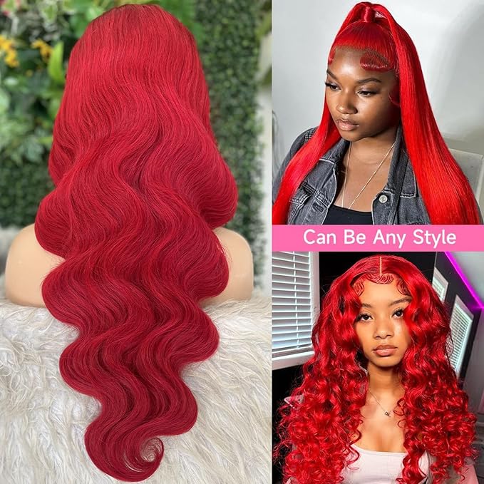Red Body Wave Lace Front Wigs Human Hair