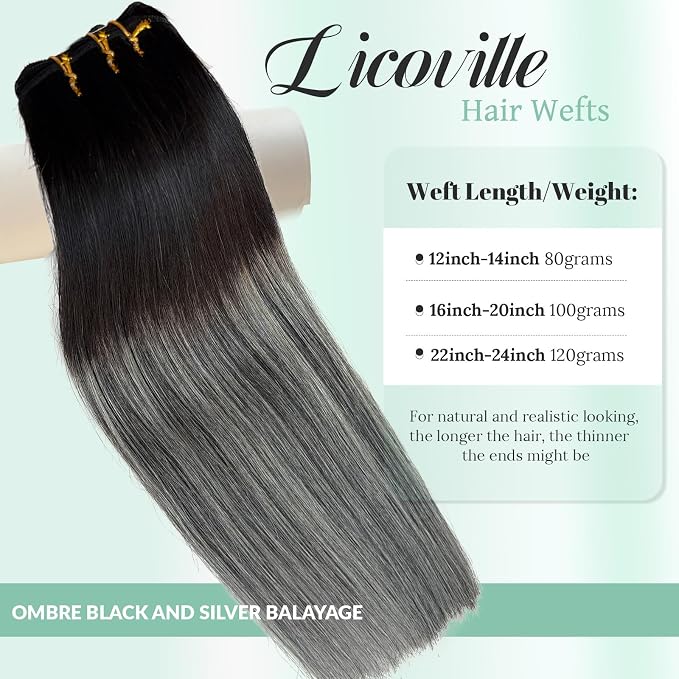 #1B Black to Silver Grey Balayage Weft