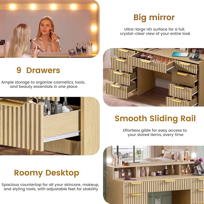Oak With 9 Drawers & Large Mirror