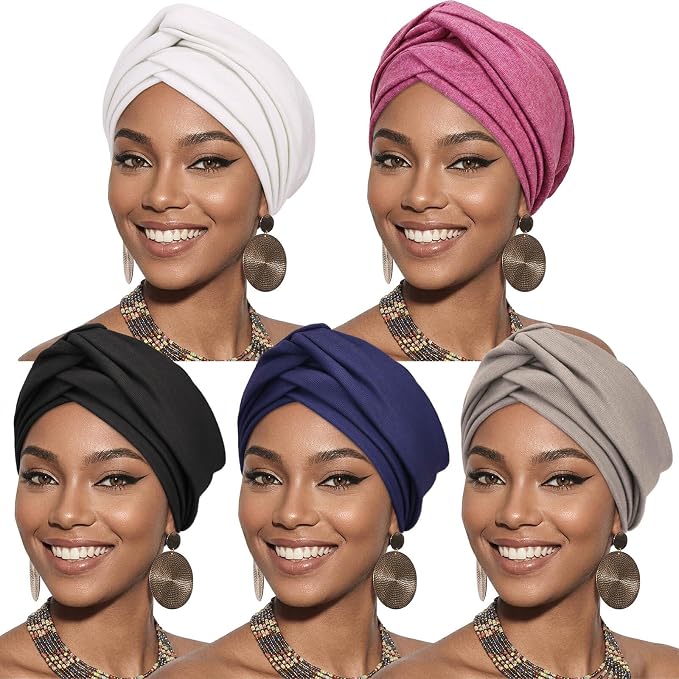 5 Pcs Cross Knotted Turban Hat: Solid Color C