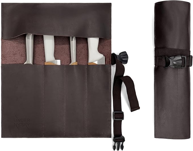Knife Roll 4 Slots Brown